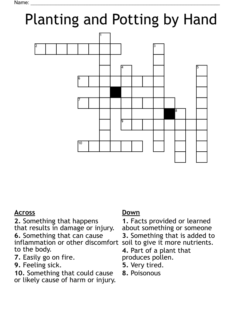 Planting and Potting by Hand Crossword