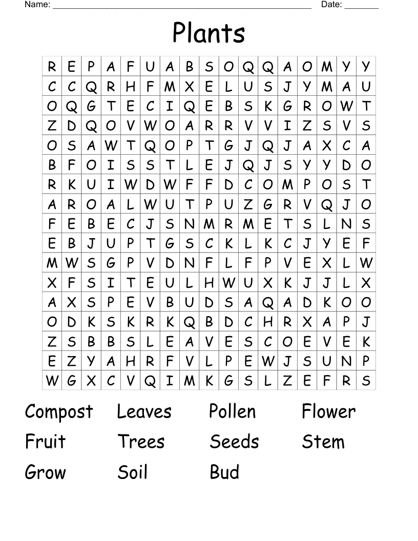 Plants Word Search
