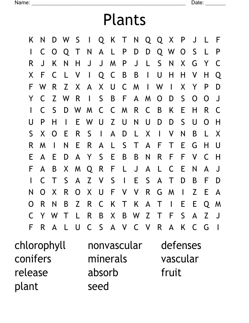 Plants Word Search
