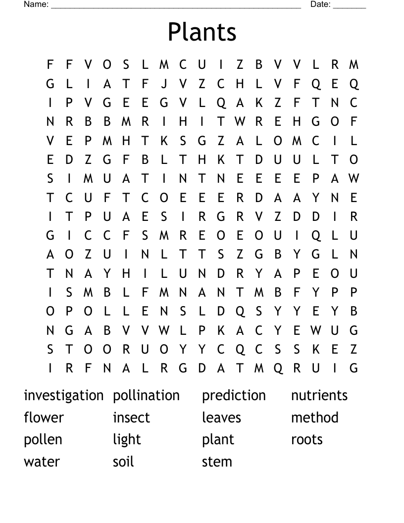 Plants Word Search
