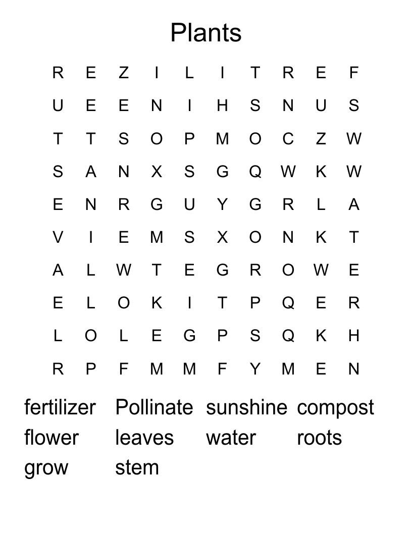 Plants Word Search