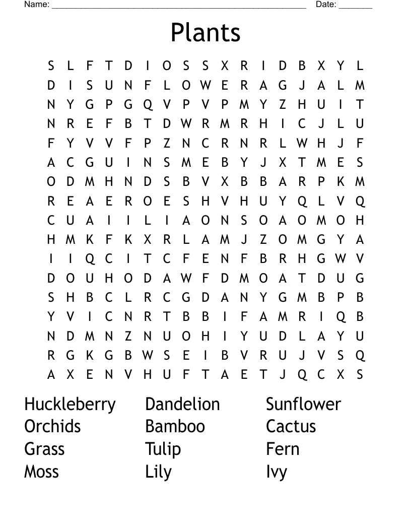 Plants Word Search