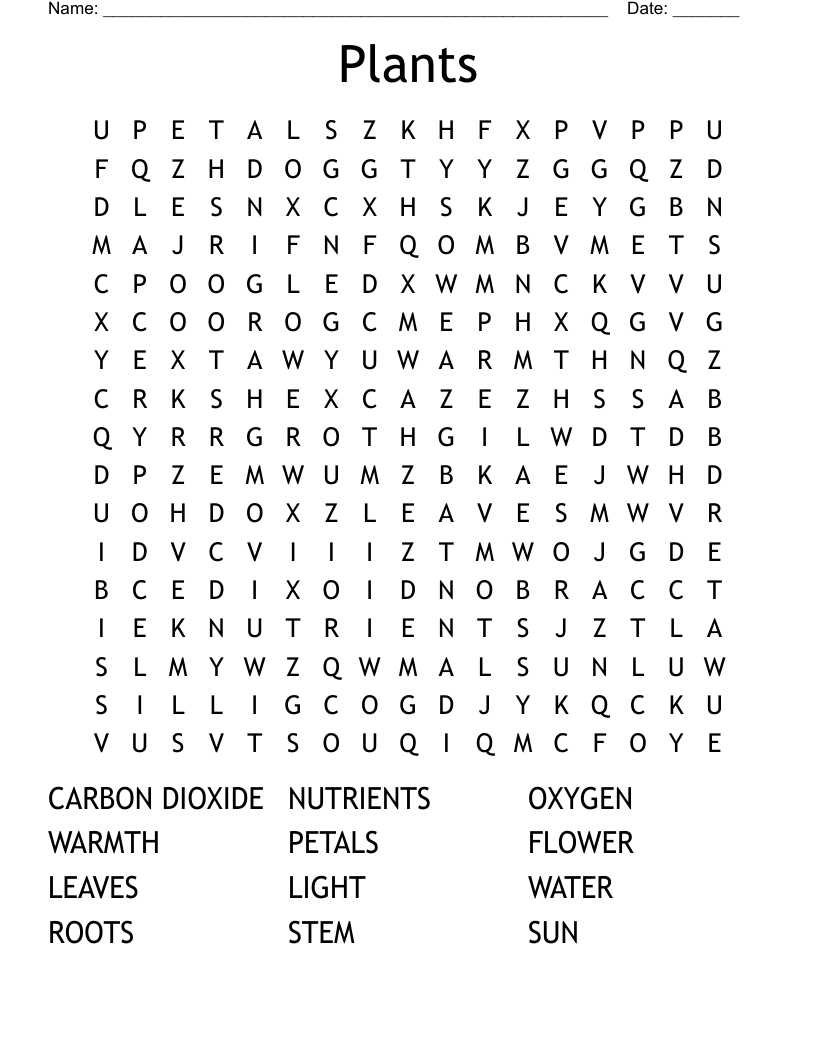 Plants Word Search