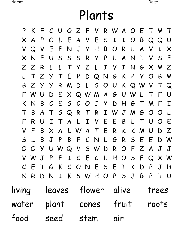 Plants Word Search
