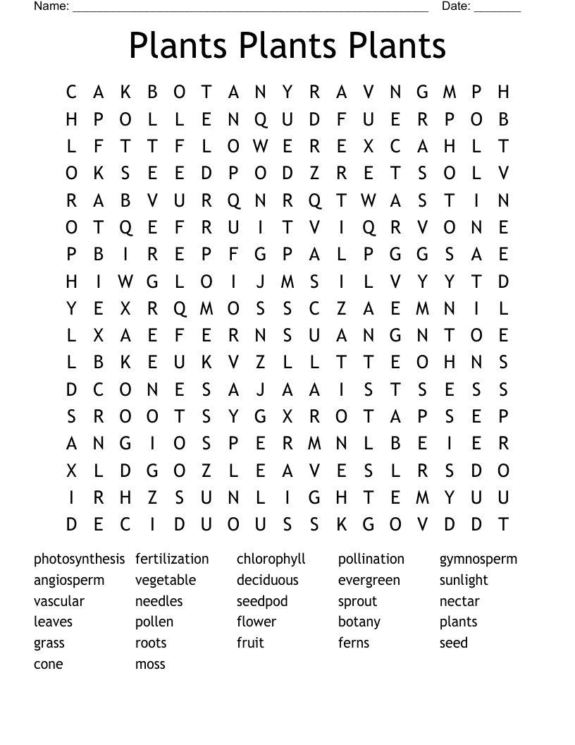 Plants Plants Plants Word Search