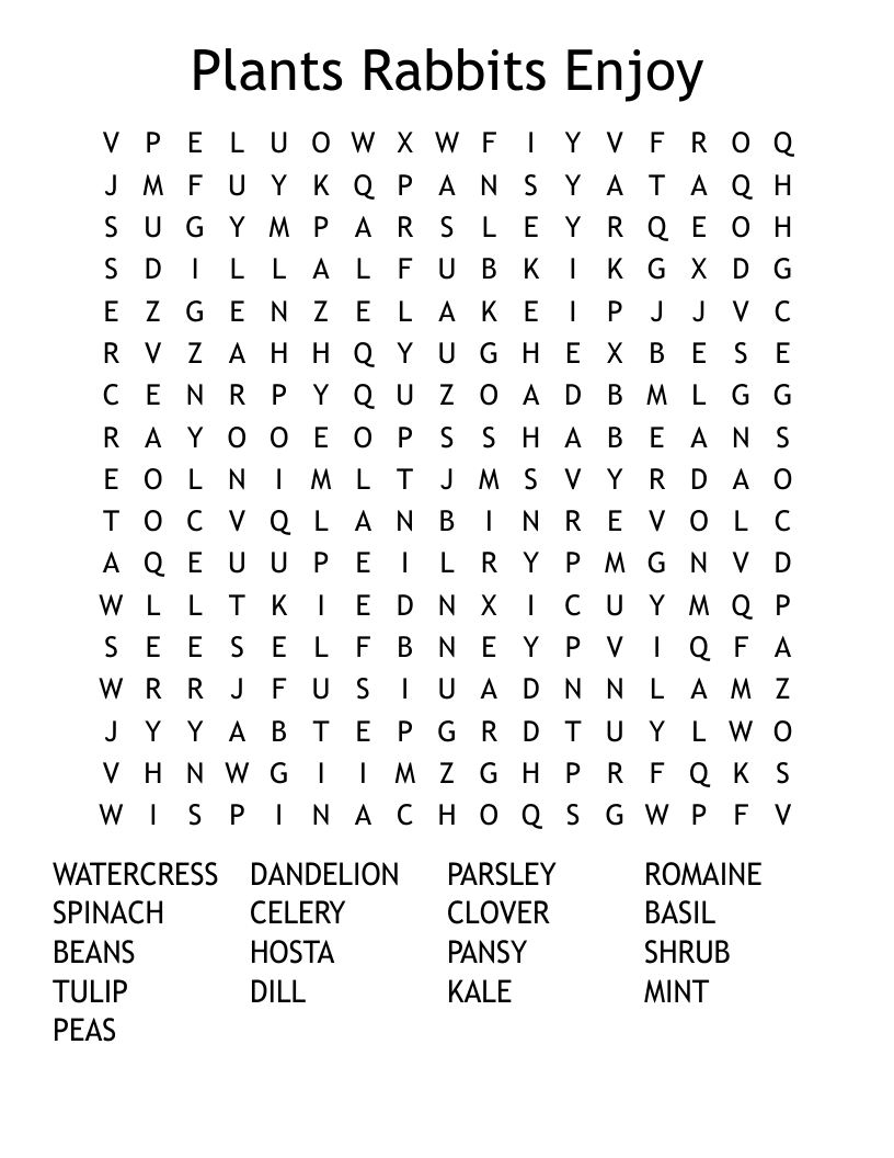 Plants Rabbits Enjoy Word Search