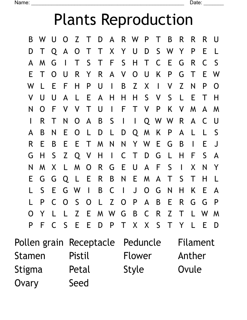 Plants Reproduction Word Search