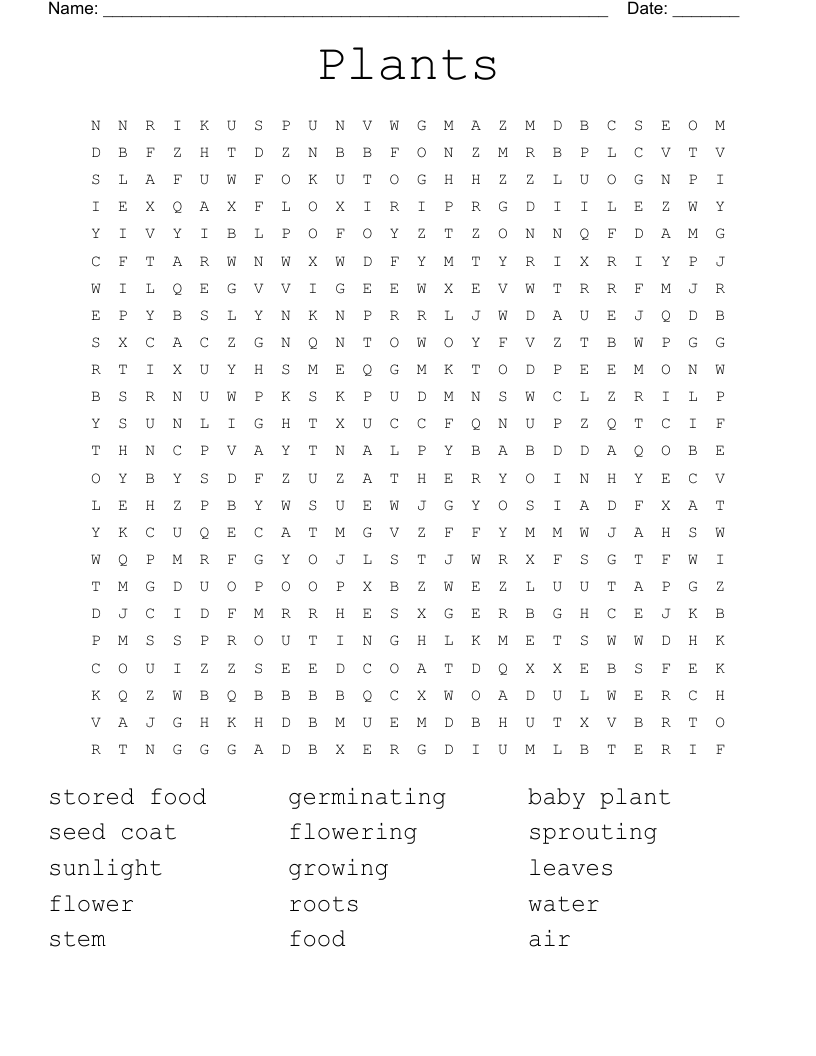 Plants  Word Search