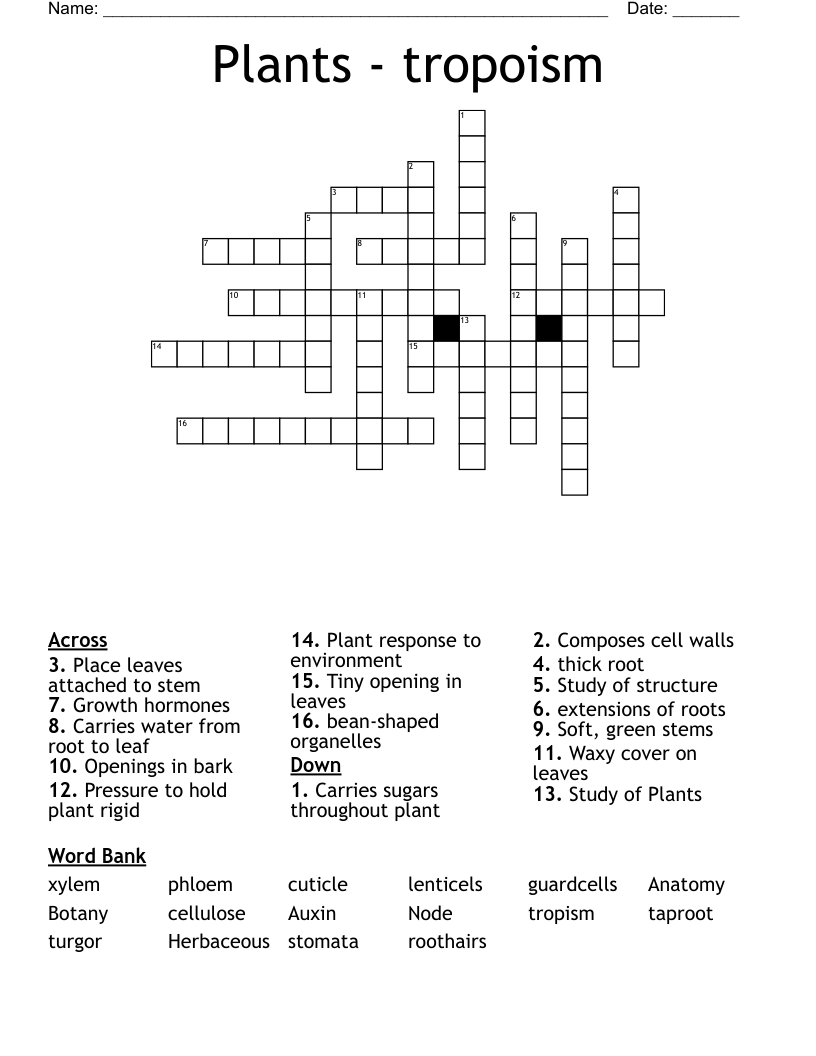 Plants - tropoism Crossword