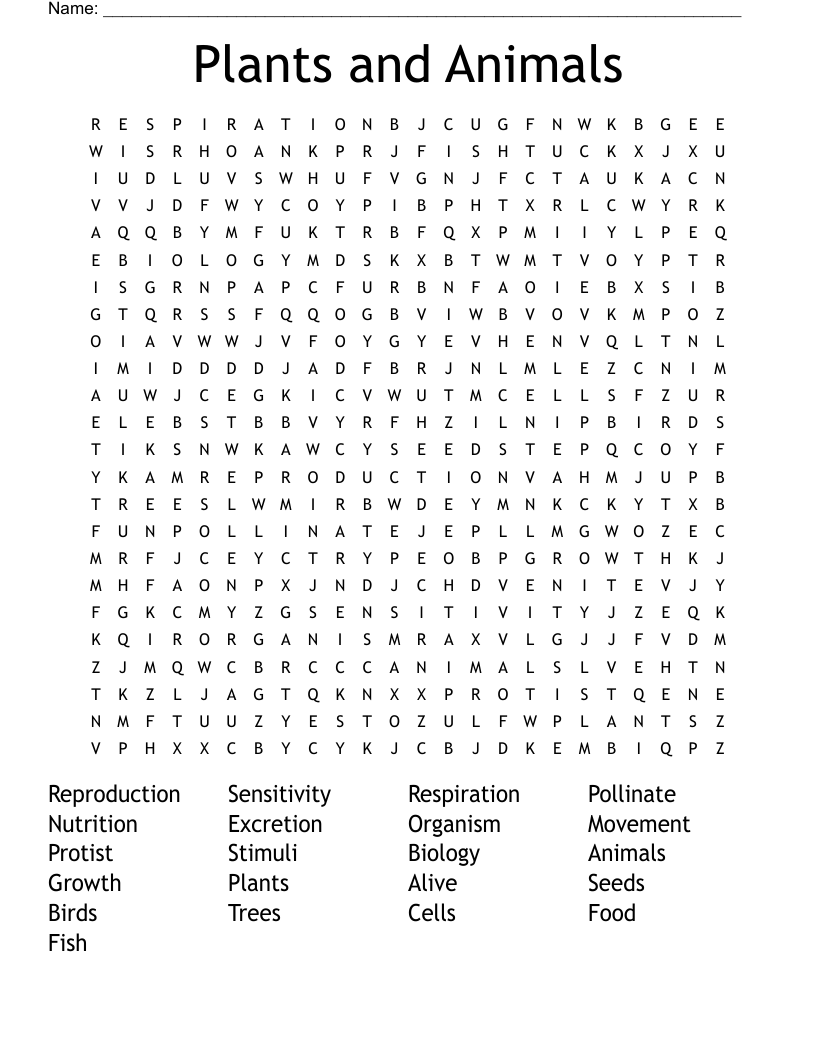 Plants and Animals Word Search