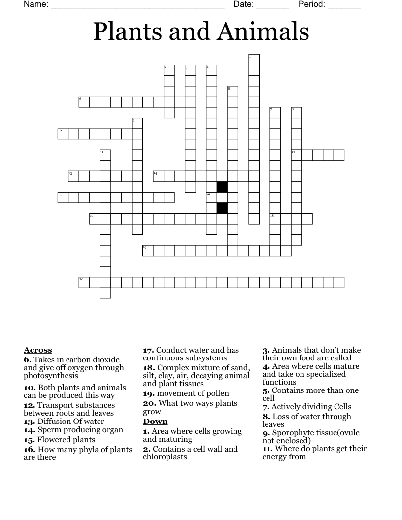Plants and Animals Crossword