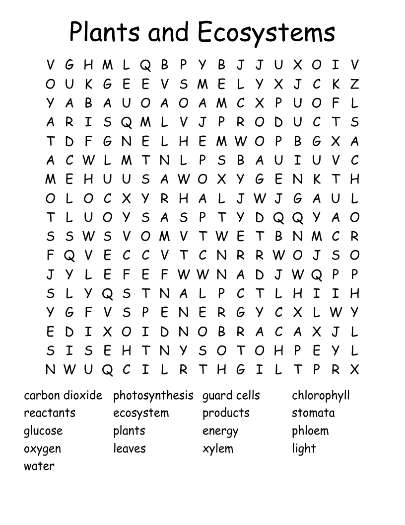 Plants and Ecosystems Word Search
