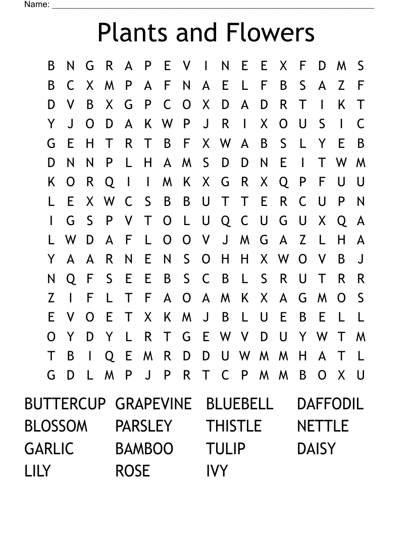 Plants and Flowers Word Search