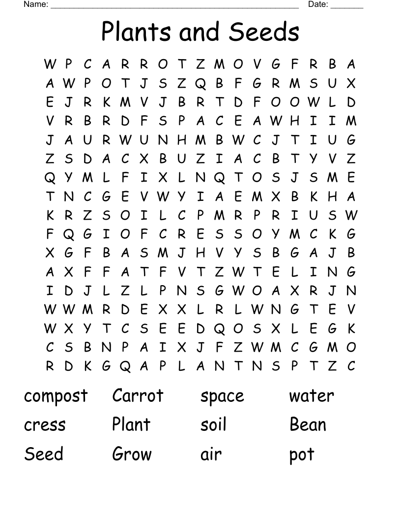 Plants and Seeds Word Search