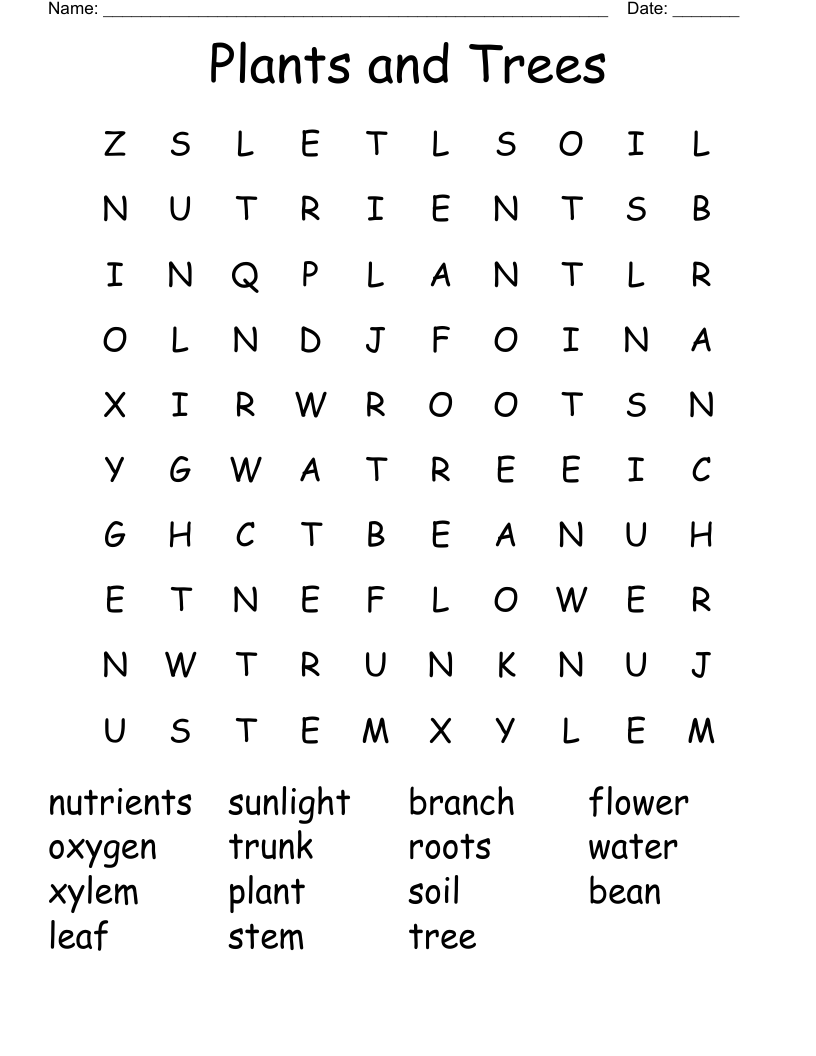 Plants and Trees Word Search