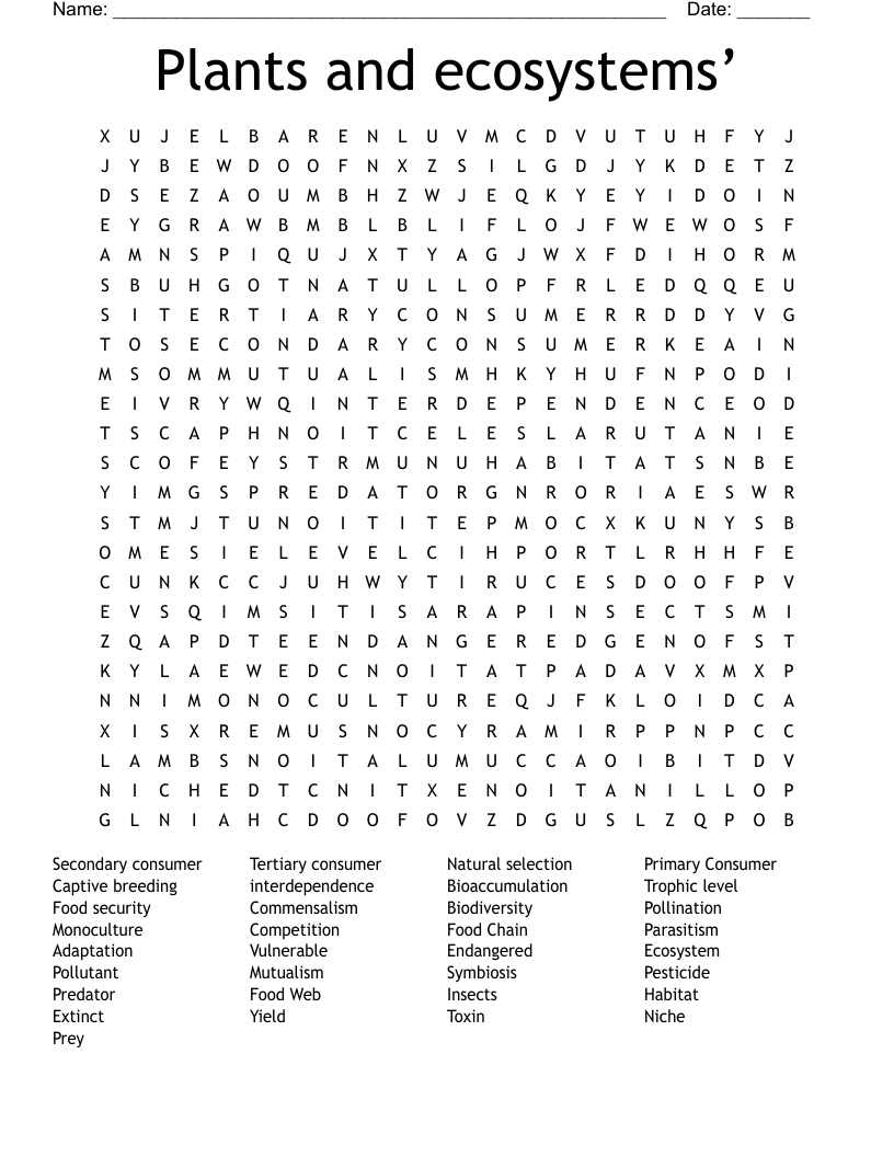 Plants and ecosystems’ Word Search