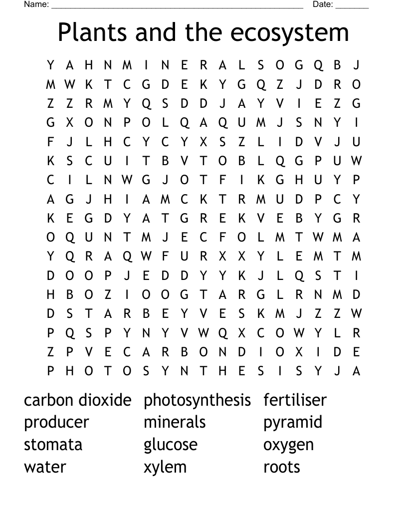 Plants and the ecosystem Word Search