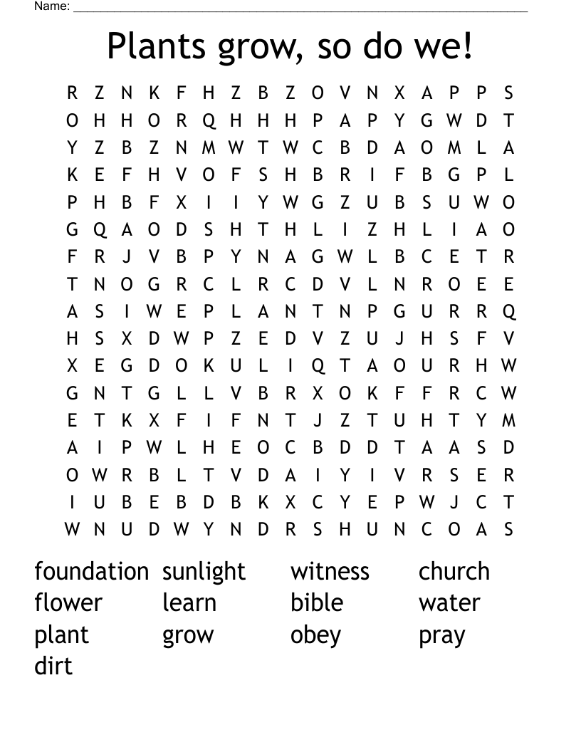 Plants grow, so do we! Word Search
