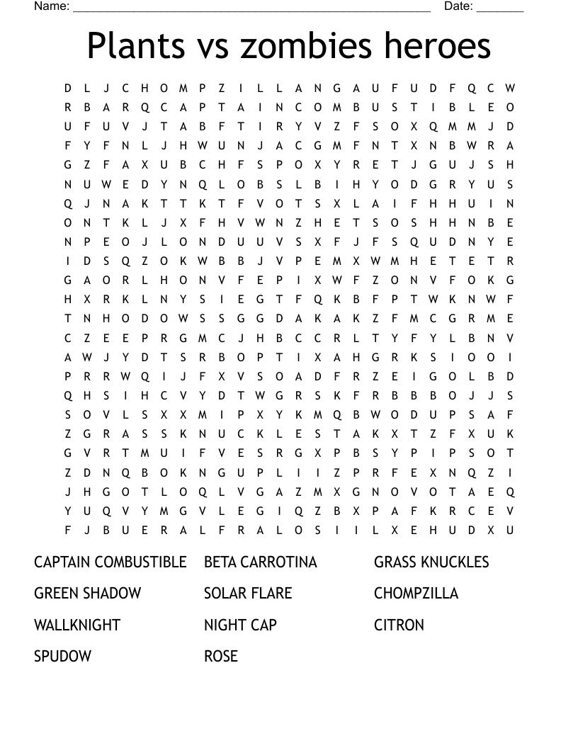 Plants vs zombies heroes Word Search