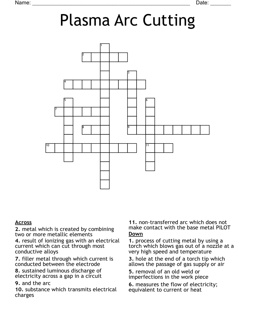Plasma Arc Cutting Crossword