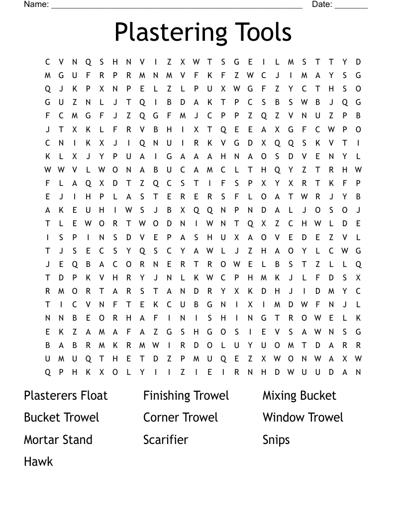 Plastering Tools Word Search
