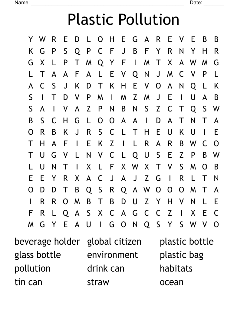Plastic Pollution Word Search