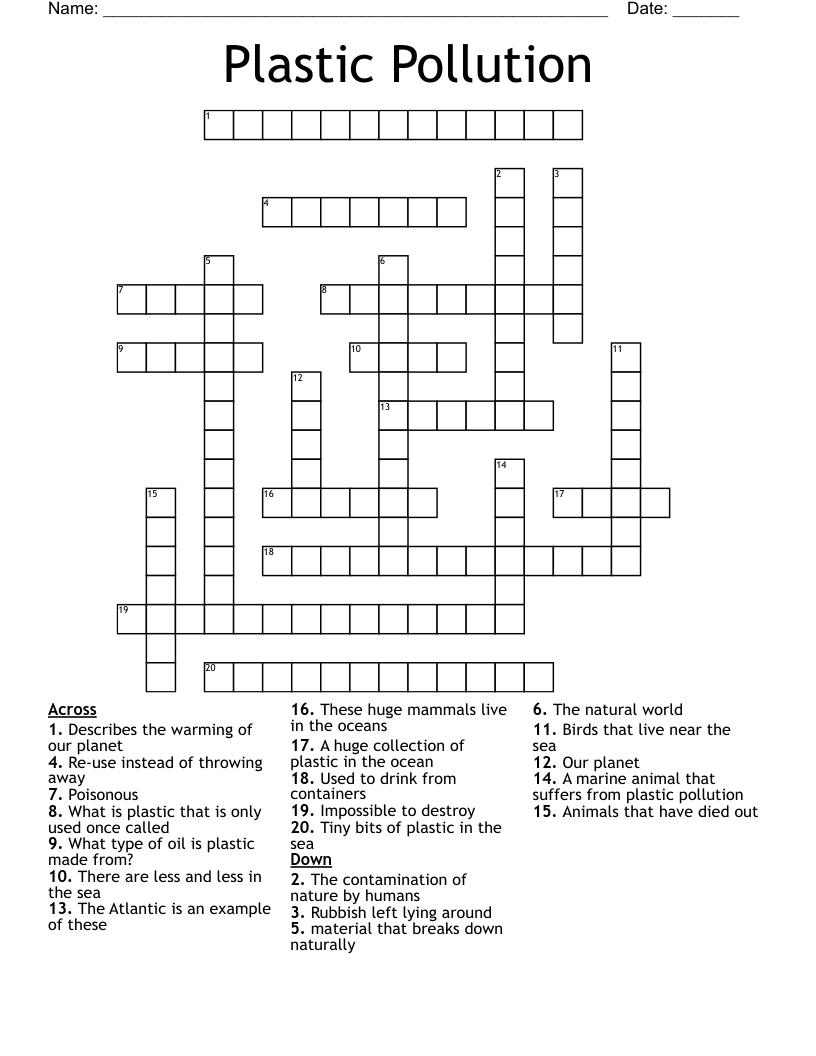 Plastic Pollution Crossword