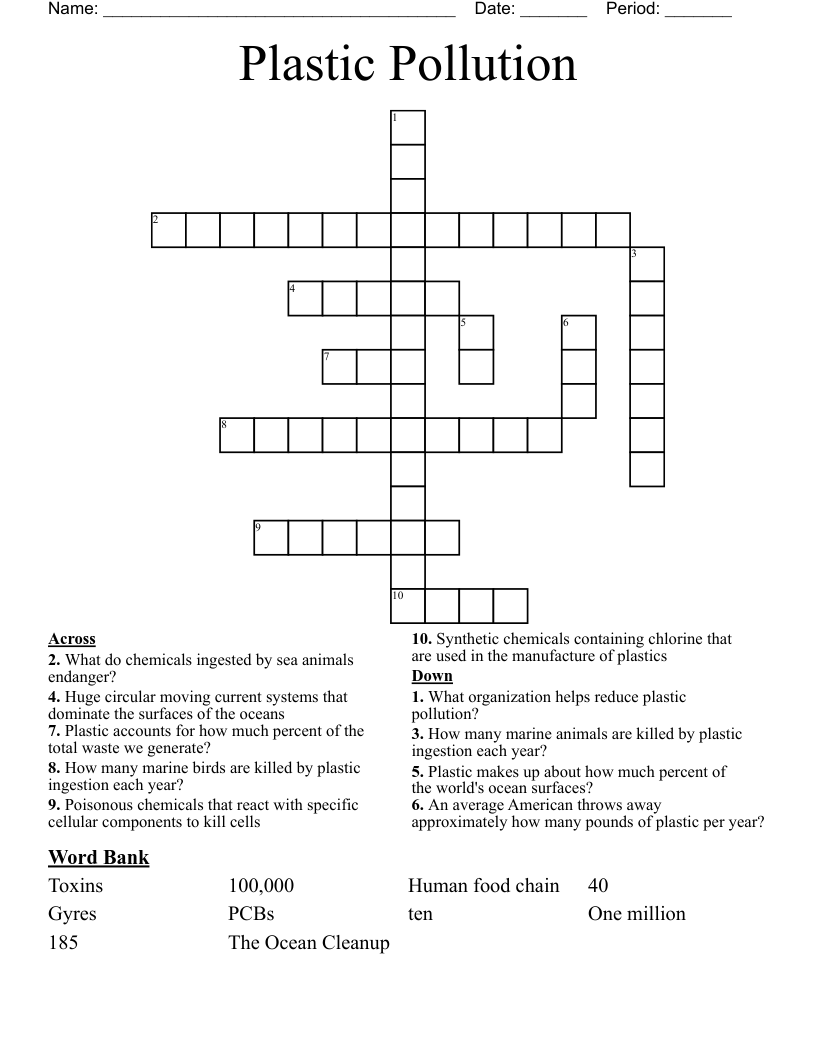 Plastic Pollution Crossword