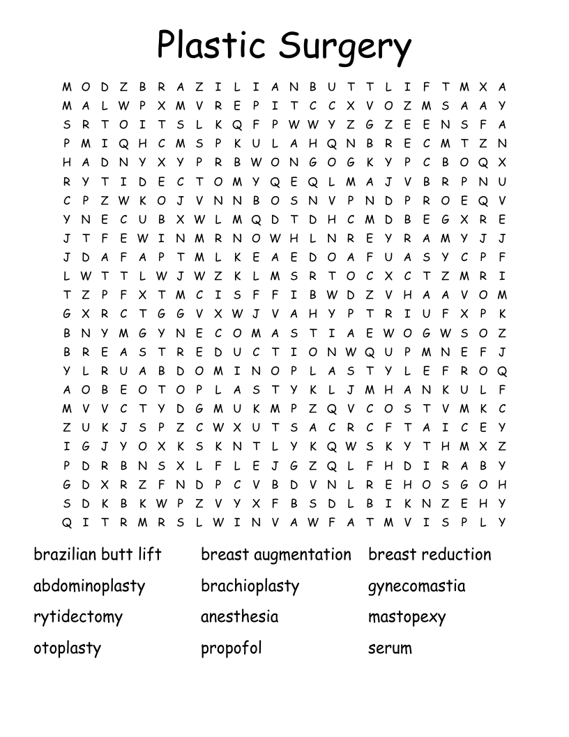 Plastic Surgery Word Search