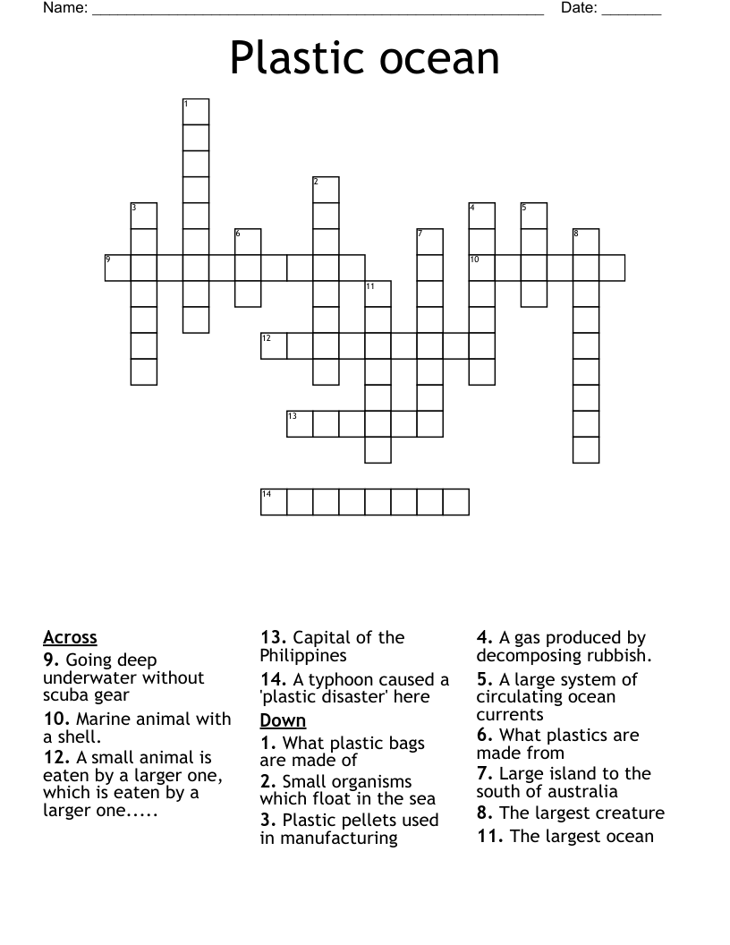 Plastic ocean Crossword