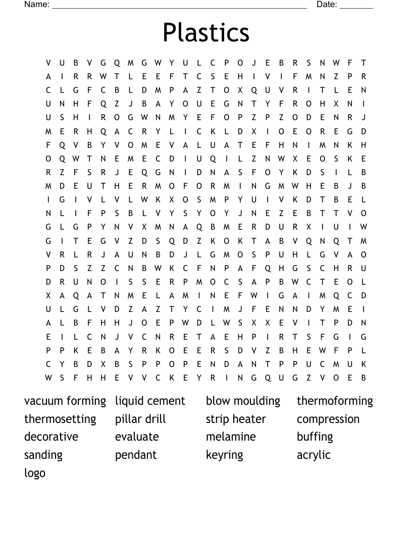 Plastics Word Search