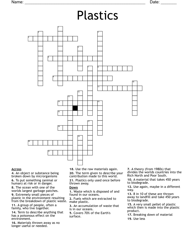 Plastics Crossword