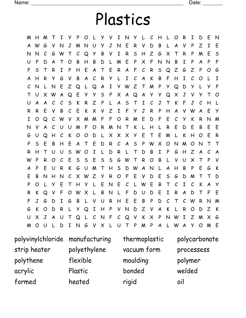 Plastics Word Search