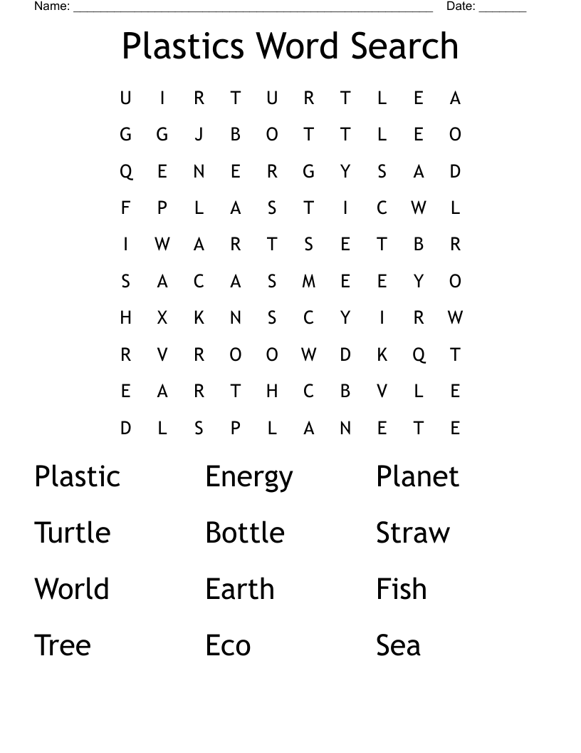 Plastics Word Search