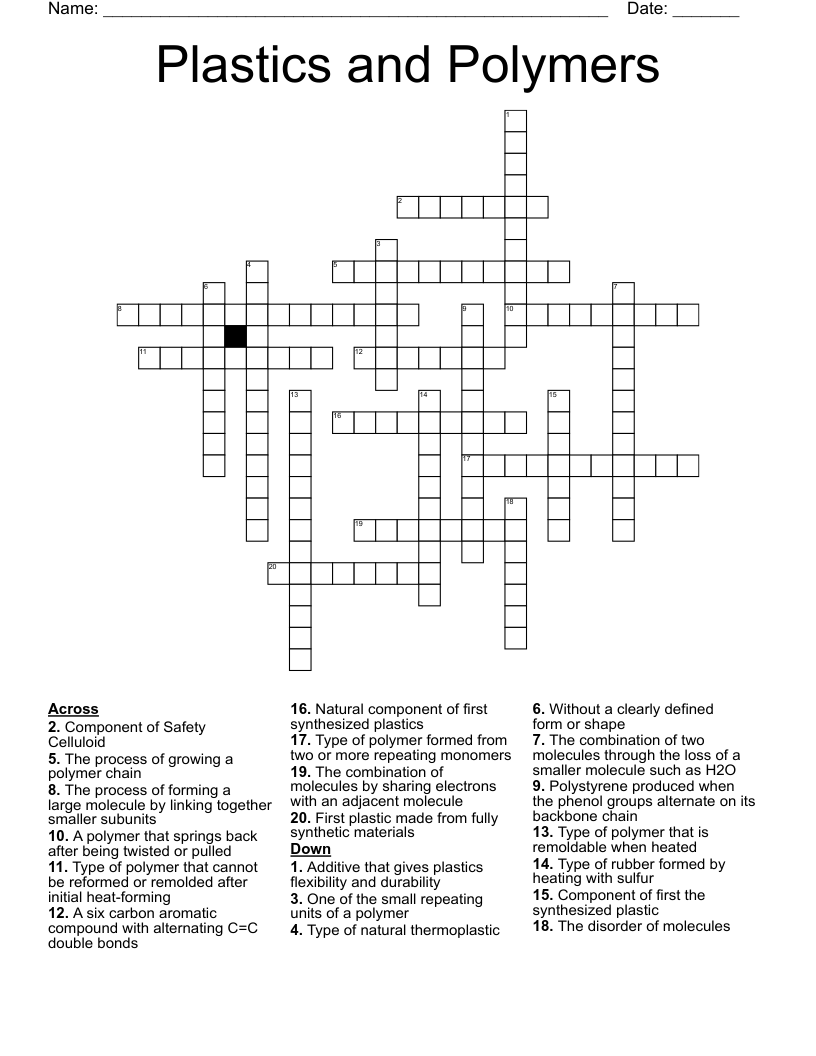 Plastics and Polymers Crossword
