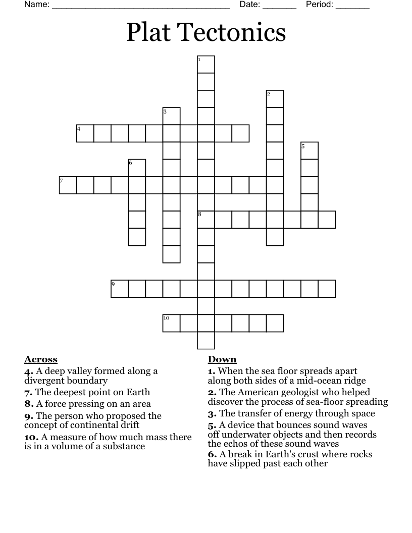 Plat Tectonics Crossword