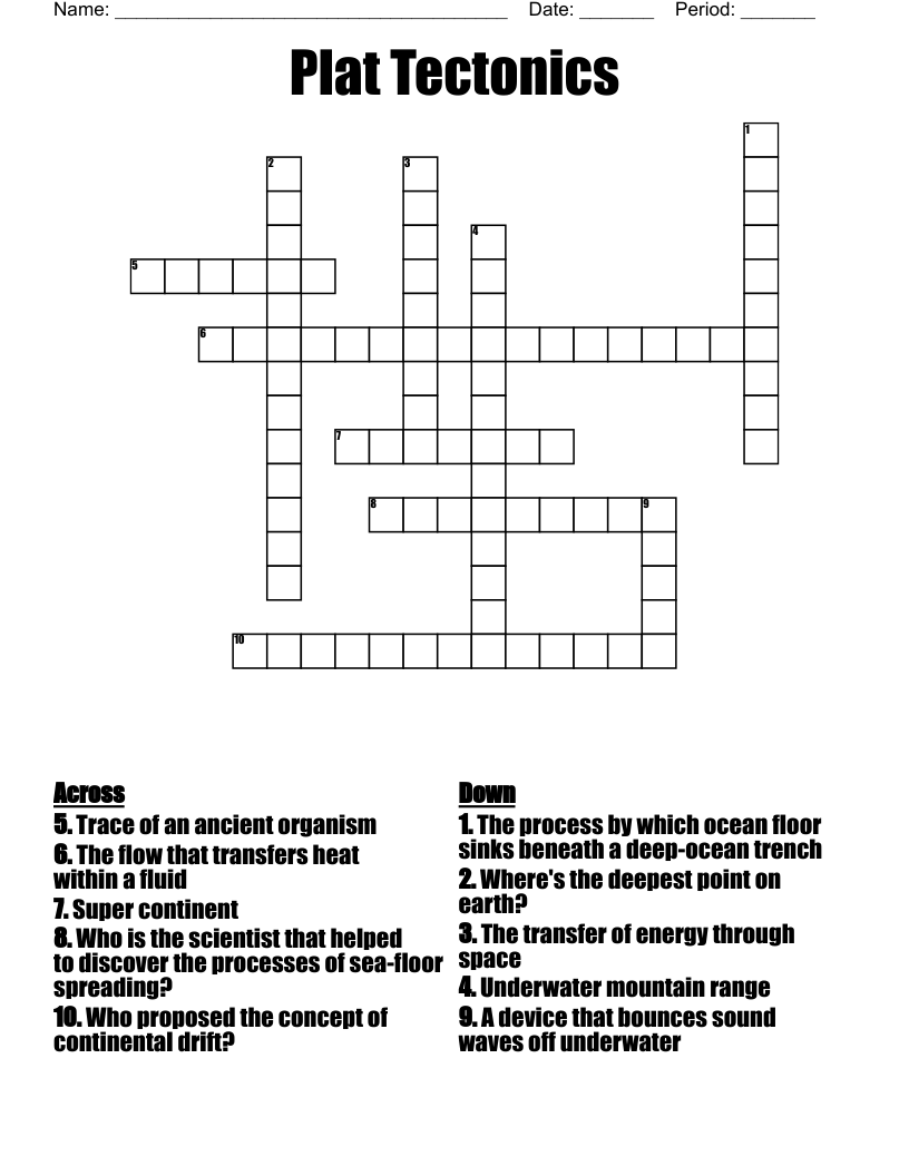 Plat Tectonics Crossword