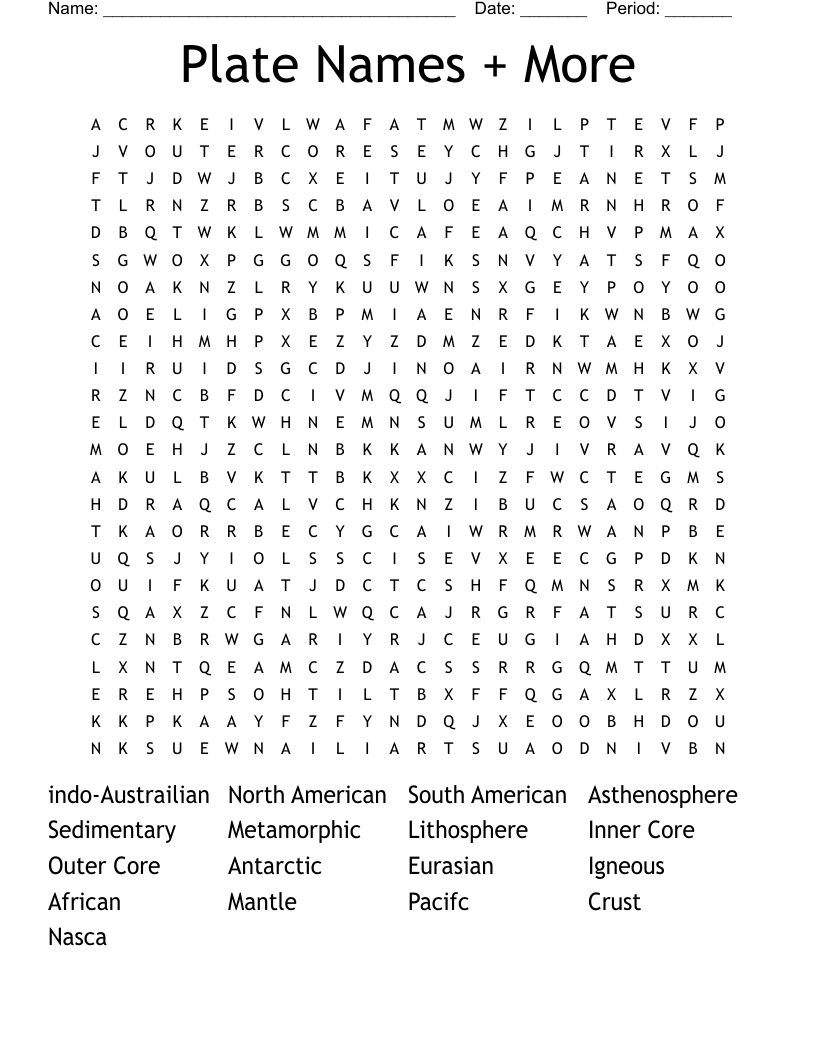 Plate Names + More Word Search