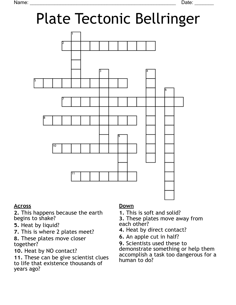 Plate Tectonic Bellringer Crossword