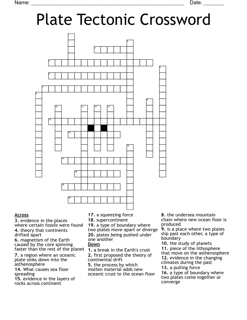 Plate Tectonic Crossword
