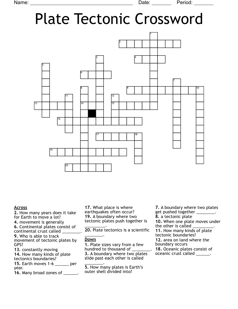 Plate Tectonic Crossword