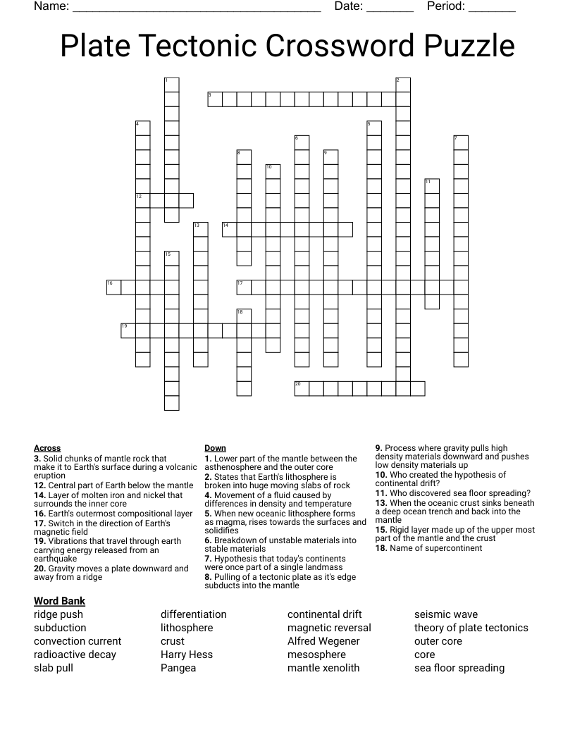 Plate Tectonic Crossword Puzzle