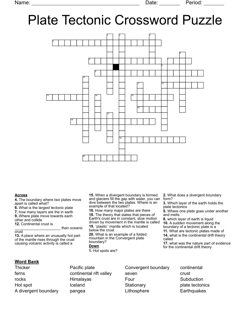 Plate Tectonic Crossword Puzzle 