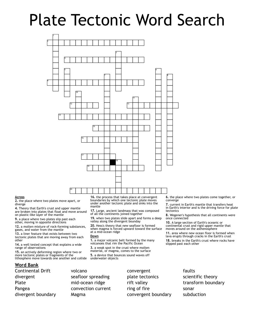 Plate Tectonic Word Search Crossword