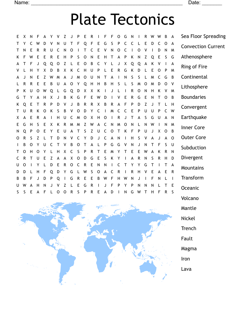 Plate Tectonics Word Search