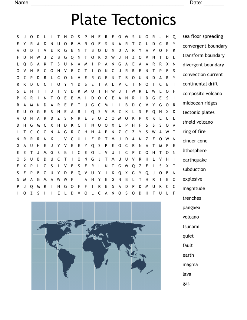 Plate Tectonics Word Search