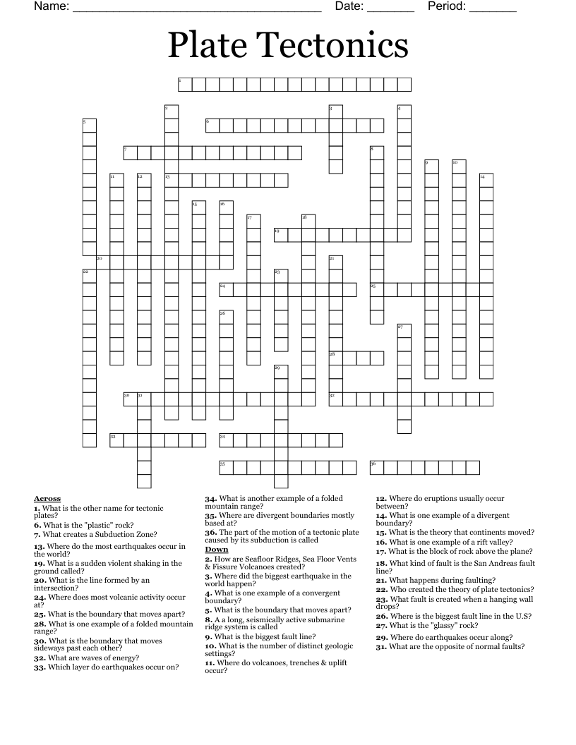 Plate Tectonics Crossword