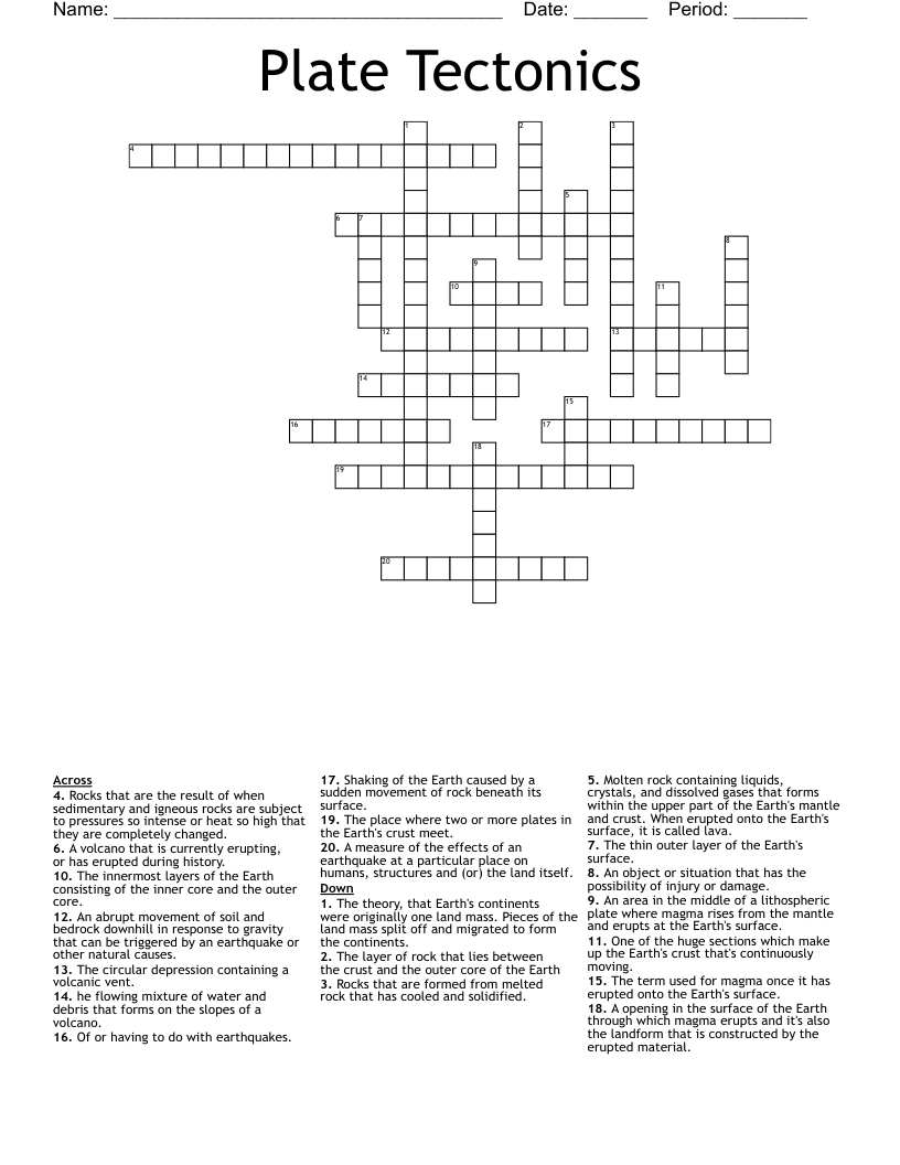 Plate Tectonics Crossword