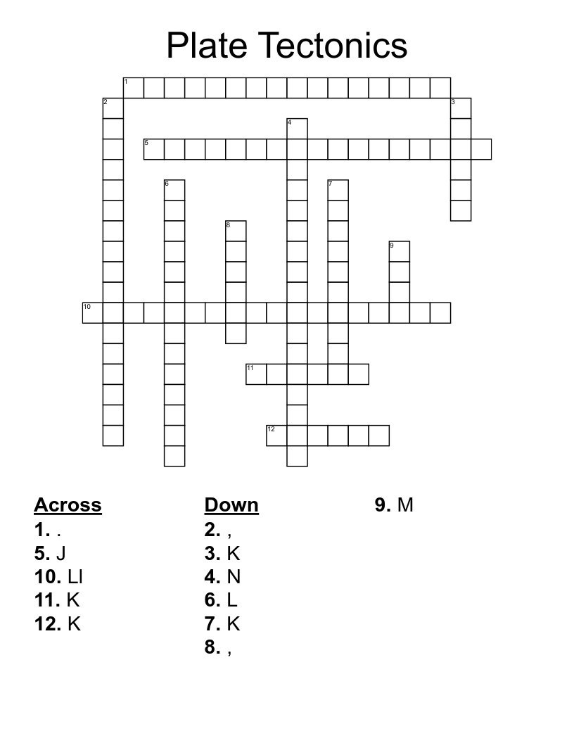 Plate Tectonics Crossword