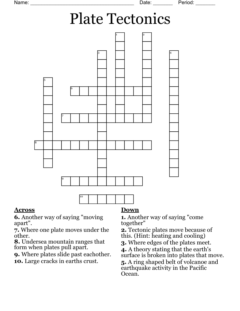 Plate Tectonics Crossword